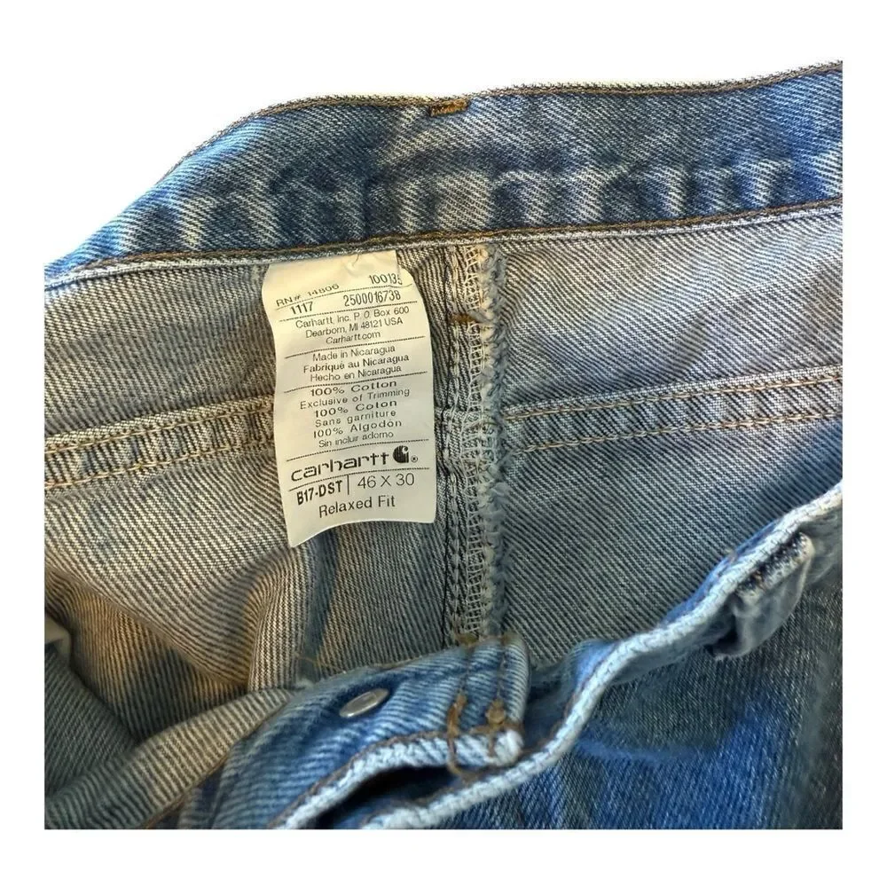 Carhartt Jeans Men's 46x30 Blue Denim Relaxed Fit B17 DST Distressed